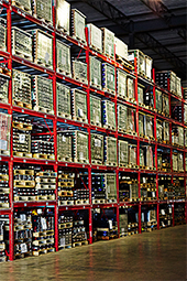 Warehouse wall full of products
